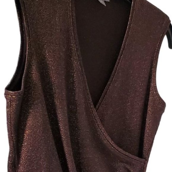 Ann Taylor Sleeveless Surplice V-neck Top | Like New | XSP | Brown Gold Metallic - Picture 12 of 13